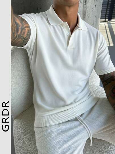  GRDR 男士短袖 Polo 针织衫，秋冬季叠穿休闲通勤套头衫