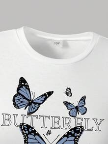 Bộ đồ bé gái in hình hoạt hình tay ngắn và chân váy denim - trắng - Xem 3