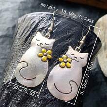 Retro Bohemian Style Simple Cute Cat Ear Hook Flower Creative Old Earrings Two - Color Casual Earrings - 復古貓咪耳環 - 查看 6