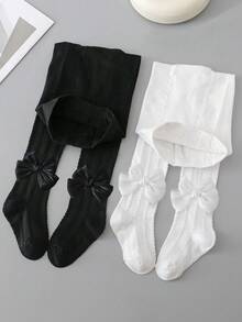 2pcs Baby/Toddler Girls' Cute Cable Knit Tights, Suitable For Spring/Autumn Wear With School Uniform - Multicolor - View 9
