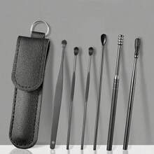 6-Piece Ear Wax Cleaning Kit - Earwax Removal Tool, Portable Ear Pick Cleaning Tool With Storage Leather Case, Reusable Spiral Cleaner, Tapered Tool| Household Daily Ear Care Tools| Black/Yellow/Pink/Green - màu đen - Xem 8