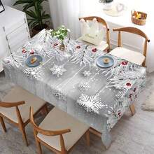 1pc Christmas Theme Silver White Snowflake Print Decorative Tablecloth, Rectangular Tablecloth, Holiday Dining Table Decor, Holiday Tablecloth - Multicolor - View 5