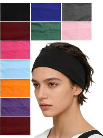 6pcs Wide Sports Fitness Sweatband, Breathable Quick-Dry Non-Slip Headband, Winter Fashion Headscarf, Women Headband, Fashion Scarf