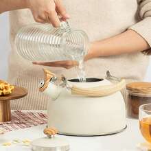Tea Kettle, 85 OZ / 2.5 Liter Whistling Tea Kettle, Tea Pots For Stove Top Stainless Steel With Wood Pattern Folding Handle, Loud Whistle Kettle For Tea, Coffee, Milk - 白色 - 查看 8
