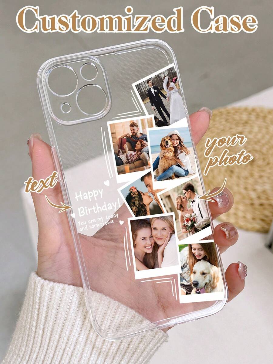 Customized Multi-Photo Collage Phone Case, Suitable For Couples, Friends, Family, Customizable Text, Soft TPU Transparent Protective Cover Compatible With Apple 11 12 13 14 15 16 17 Pro Max, S24 S25 S23, A73 A55 A54 A53 A52 A35 A34 A25 A15 A14 - Clear - View 1