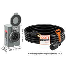 30 Amp Generator Cord And Power Inlet Box, 100 FT, 125/250V NEMA L14-30P To L14-30R Heavy Duty Extension Power Cord, SJTW 10AWG 7500W, Pre-Drilled Inlet Box, For Generator To House, ETL Listed - 100ft 30A - View 11