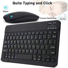 Tablet Wireless Keyboard And Mouse Combo, Compatible With Mainstream Tablets Such As IPad, Android, And Microsoft Devices. Also Works With Smartphones And Laptops. The 10-Inch Keyboard Is Lightweight, Ultra-Thin, And Portable. The Mouse Features Dual-Mode Connectivity (2.4G BT Receiver And Wireless Mode), With 3-Level DPI Adjustment. Includes A High-Capacity Rechargeable Battery. And Supports Fast Pairing - Black - View 7