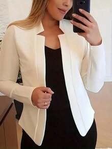 Women's Slim Fit Open Front Blazer, Chic Casual Office Jacket For Work & Daily Commute, Lightweight And Versatile, Perfect For Spring & Fall, Minimalist Style With Comfortable Fit - 簡約白 - 查看 10
