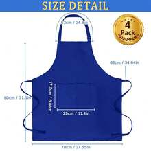 4 Pack Chef Apron, Adjustable Apron With 2 Pockets, Unisex Personalised Apron For CooFKing, Kitchen, Restaurant,Blue - Blue - View 3