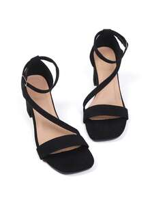 Nuevos sandalias de tacón alto con tira gruesa al tobillo de estilo hada para mujeres, primavera/verano - Negro - Ver 5