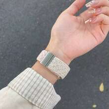 1 Pc Beautiful Nylon Loop Compatible With Apple Watch Band For Women 38mm 40mm 41mm 42mm 44mm 45mm 46mm 49mm , Strap Compatible With Apple Watch Link Series Ultra S10 9/8/7/6/5/4/3/2/1 SE - Watermelon Pink - View 8