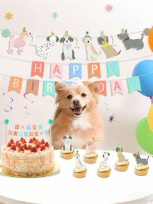 宠物狗主题横幅，生日快乐横幅，狗狗生日背景，彩色装饰，适用于宠物周年纪念、狗狗生日派对、家居装饰、幼犬派对装饰 - 彩色 - 查看 2