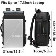 Large-Capacity Travel Backpack (1 Piece), With Shoe Compartment, Lightweight Laptop Everyday Backpack, Stylish Travel Commuter Bag - Black - View 4