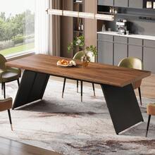 LITTLE TREE 79" Modern Long Dining Table For 6, Narrow Rectangular Kitchen Table With Walnut Wooden Top & Black Metal Base, Heavy Duty Dining Room Dinner Furniture - Nâu + Đen - Xem 7