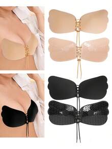 2 piezas/1 par de Sujetadores invisibles reutilizables sin tirantes, Sujetadores invisibles para mujeres con cubiertas para pezones, Sujetadores sin espalda invisibles - Multicolor - Ver 1