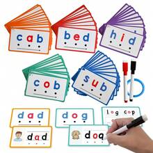 Lachilly 60 PCS Phonics CVC Words Flashcards Kids English Sight Words Spelling Dry Erase Educational Learning Card Kindergarten Teaching Aids - Multicolor - View 3