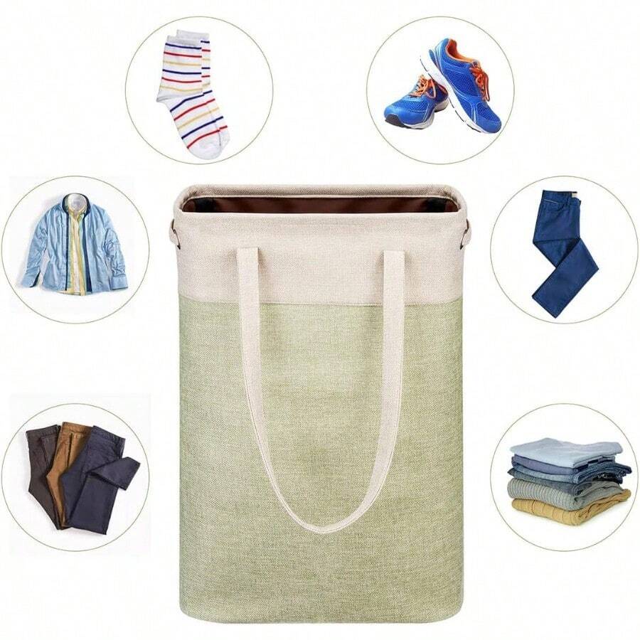 i BKGOO Cesto de Ropa Sucia Delgado-Cesto de Ropa Sucia con Asas Cesto de Ropa Sucia Plegable Cesto de Ropa Sucia Estrecho Cesto de Ropa Sucia Plegable Para Ahorrar Espacio Dormitorios Apartamentos - Beige-Verde - Ver 1