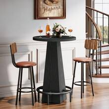 LITTLE TREE Mesa de bar, mesa alta redonda de 95 cm de altura para bares pequeños, comedor, cocina, marrón rústico (solo mesa) - Negro - Ver 7