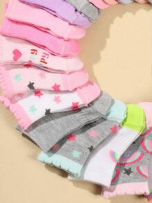 10 Pairs Baby Candy Color Random Star, Stripe, Heart, Rainbow, Bubble Pattern Soft Comfortable Elastic Mid-Calf Socks, Spring/Autumn - Multicolor - View 5