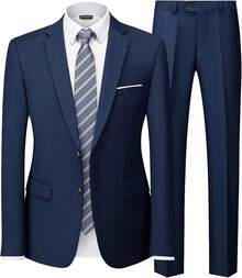 Hihawk Men's 2 Piece Suit, 2 Button Solid Pants SetChristmas FGLB - Deep Blue - View 12