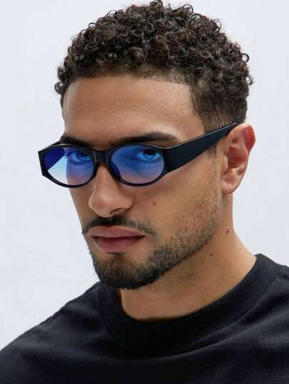 1副男士经典椭圆形时尚眼镜，聚碳酸酯黑色镜腿，轻便，适合户外和海滩派对