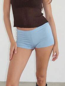 Women Y2k Micro Shorts Low Rise Stretch Lounge Booty Shorts Bottoms Cheeky Boyshort Cute Mini Shorts Casual Sleep Shorts Pants Rave Streetwear - Baby Blue - View 3