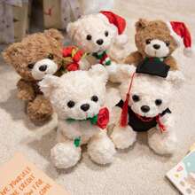 1pc Valentine's Day Gift Soft Cute Holiday Teddy Bear Plush Doll, Plush Rose Bear With Christmas Hat, Flower Bouquet, Graduation Bear, Back To School Gift, Couple Confession Gift, Birthday Gift - Multicolor - View 13