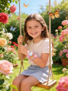 6pcs/Set Cute Cartoon Children's Quartz Watch Set - Pink, Includes Watch + Necklace, Bracelet, Ring, Earrings, Princess Style Gift For Birthday, Holiday, End Of Year - White - View 2