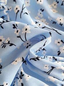 女婴碎花印花全身印花吊带蝴蝶结荷叶边美人鱼公主裙 - 藍色 - 查看 7