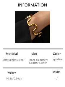 1 pieza Joyería personalizada de acero inoxidable de alta gama, collar ajustable con onda chapado en oro de 18K para mujeres - Dorado - Ver 7