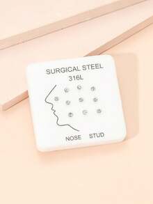 10قطع/طقم فولاذ غير قابل للصدأ , بديكور حجر الراين مجوهرات زينة أنف للنساء و للرجال , البونك ثقب , A الموضة مجوهرات الجسم هدية الى أي مناسبات - أبيض - مشاهدة 4