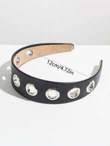 1pc Women's Elegant PU Leather Wide-Banded Metal Rivet Hollow Headband, Versatile Punk Rock Style For Daily Wear, Outings, Parties - Multicolor - View 3