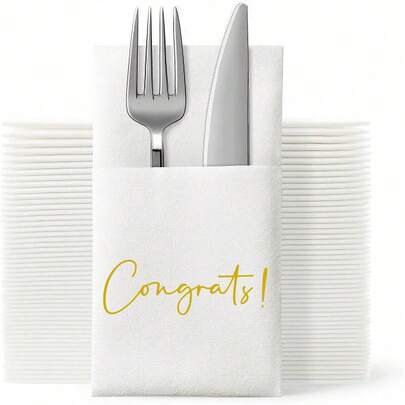 20件/套 恭喜！一次性餐具套装，适用于婚礼、节日、派对、毕业典礼、乔迁之喜、退休、晋升等各种场合，可用作餐桌装饰。