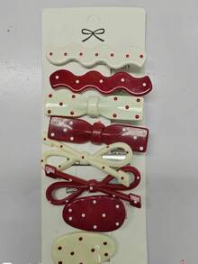8pcs Women's Cute Polka Dot Bow Hair Clips, Suitable For Bangs, Side Bangs, Daily Use, Claw Clips, Hair Slide, Hair Barrettes - Multicolor - View 4