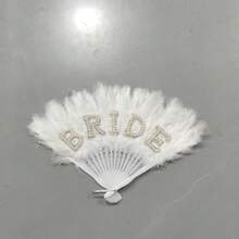 1件新娘派对珍珠字母羽毛扇，单身派对，婚礼羽毛扇，优雅，适合婚礼、单身派对、主题派对 - 白色 - 查看 4