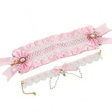 2pcs Gothic Cross Lolita Style Headband + Choker Set, For Cosplay, Party, Photography, Lolita Dresses, Gothic, Elegant Headpiece With Intricate Lace Details Valentine's Day Costume