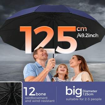 Paraguas extra grande a prueba de viento y agua con protección UV - Diseño duradero de 12 varillas, apertura manual fácil