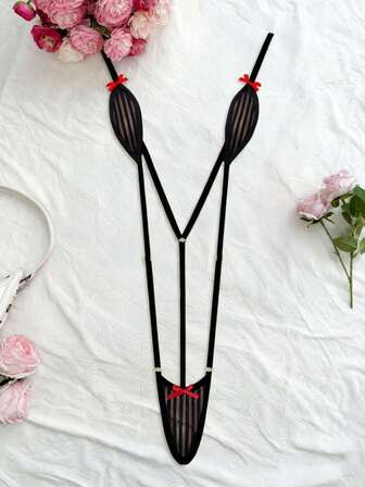 性感豹纹奶牛图案多色可调节露背细肩带连体泳衣，系带设计，内衣必备单品，红色蝴蝶结装饰，2026新款圣诞节、情人节、新年私人派对必备