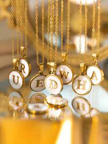 1 件优雅不锈钢字母吊坠项链，26 个字母可选，圆形字母吊坠项链，防水锁骨链，适合女性日常佩戴 - 圓形 - 查看 3