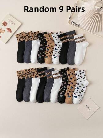 3/6/9 par leopardmönstrade strumpor till mitten av vaden, moderiktiga damstrumpor för höst/vinter, handtvätt och maskintvätt, julklapp