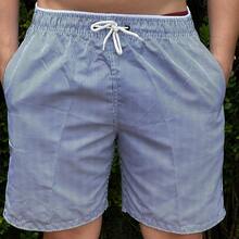 Men's Bermuda Shorts, Thick Tactel Fabric, Striped, Drawstring, Knot Detail. - Navy Blue - View 6