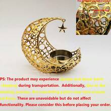 1 pièce Porte-bougie croissant de lune minimaliste en métal avec pendentif étoile, design ajouré, décoration de maison ou de bureau, excellent cadeau pour le Ramadan