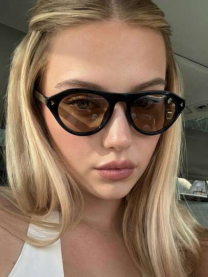 1 Pair Women's Black Round PC Frame Minimalist Solid Color Personalized Casual Street Style Retro Fashion