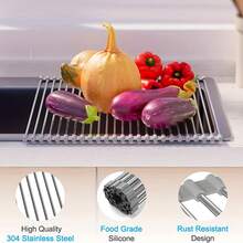 1 Pc [Foldable Kitchen Drain] Foldable Kitchen Sink Drain | Stainless Steel Storage Curtain And Silicone Drain. A 5-Second Kitchen Lifesaver! The Perfect Christmas Gift For The Kitchen, This Simple, Foldable Drain Rack Offers Easy Storage. - Grey - View 5