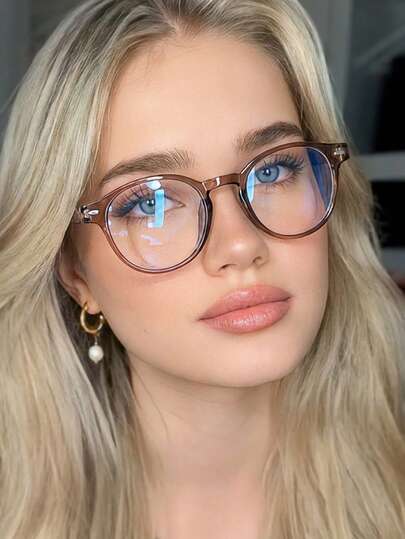 1 Pair Women's Brown Round PC Frame Solid Color Minimalist Retro Fashion Eyeglasses