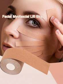 1片面部提拉胶带，亲肤透气，减少面部皱纹，肌肉支撑V型提拉胶带（2.5*5厘米/0.98*1.96英寸） - 杏色 - 查看 1