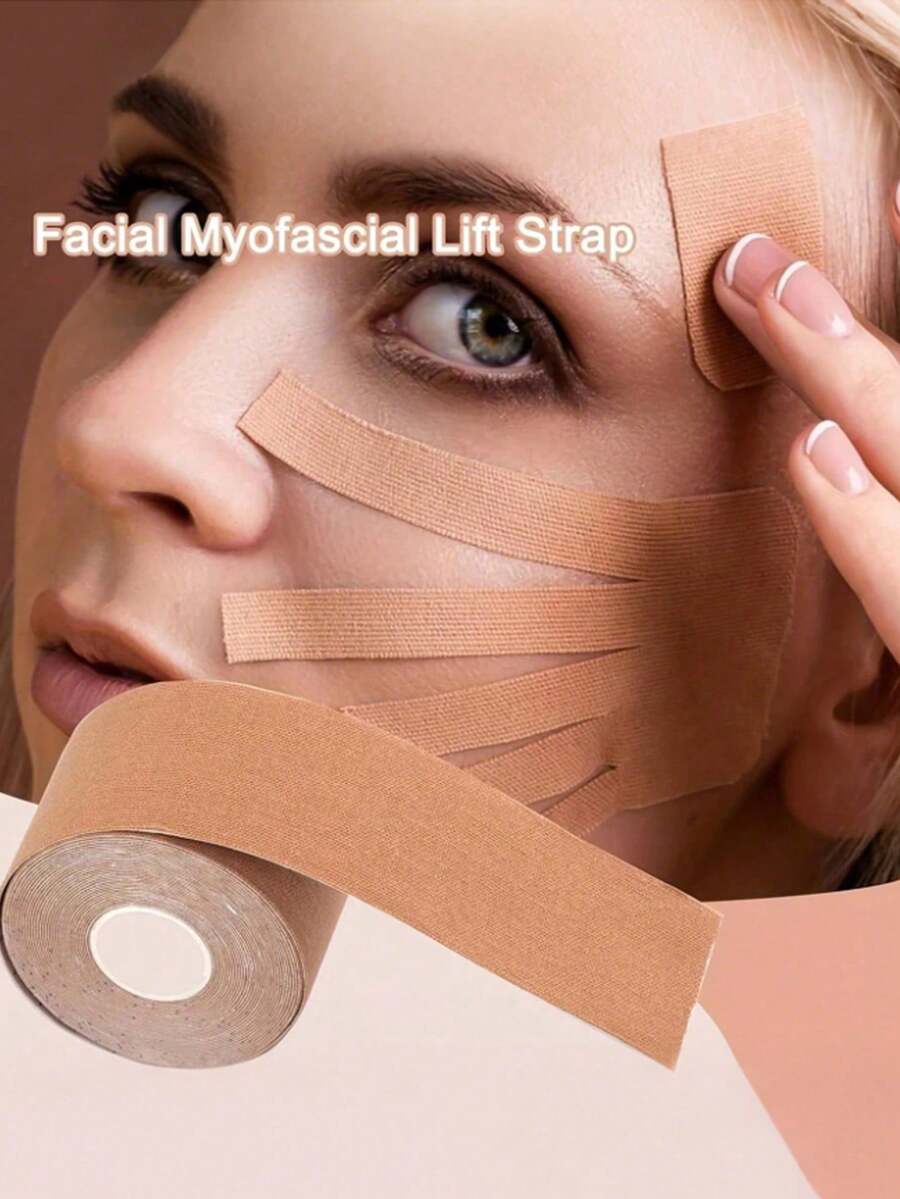 1片面部提拉胶带，亲肤透气，减少面部皱纹，肌肉支撑V型提拉胶带（2.5*5厘米/0.98*1.96英寸） - 杏色 - 查看 1