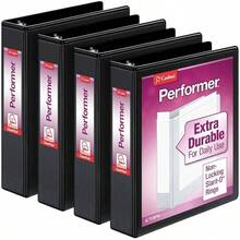 Almacenamiento de archivos  Cardinal Performer Carpetas de 3 anillas, anillas inclinadas de 1 pulgada, sin bloqueo, capacidad de 240 hojas, presentación ClearVue, antiadherente, sin PVC, Negro, 3 pulgadas - Negro - - Ver 1