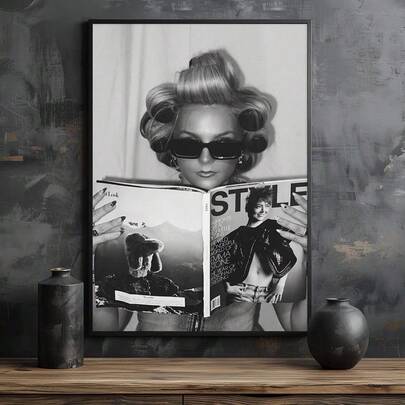 1pc Retro Fashion Wall Art Canvas Painting, Black & White Vintage Female Print, Similar To Magazine Cover Poster, Cool Aesthetic Decor For Living Room, Bedroom, Office, Home, Gift For Her, Frameless Or Framed Option Available