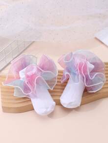 1 Pair Kids/Children Colorful Ruffle Flower Mid-Calf Socks, Versatile For School Uniform - White - View 7